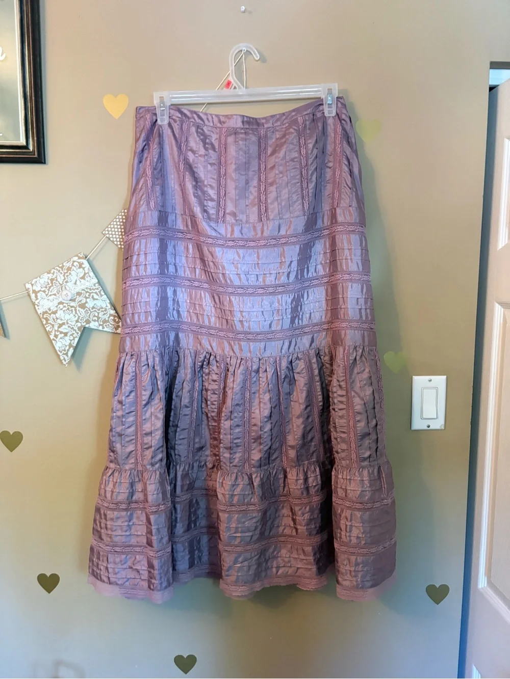 April Cornell Lavender Silk Blend Lace Tiered Maxi Skirt Size XL - Picture 2 of 12